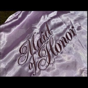 Women's Satin Robe Short Kimono purple Bride Bridemaid Wedding Party Sz S/M
